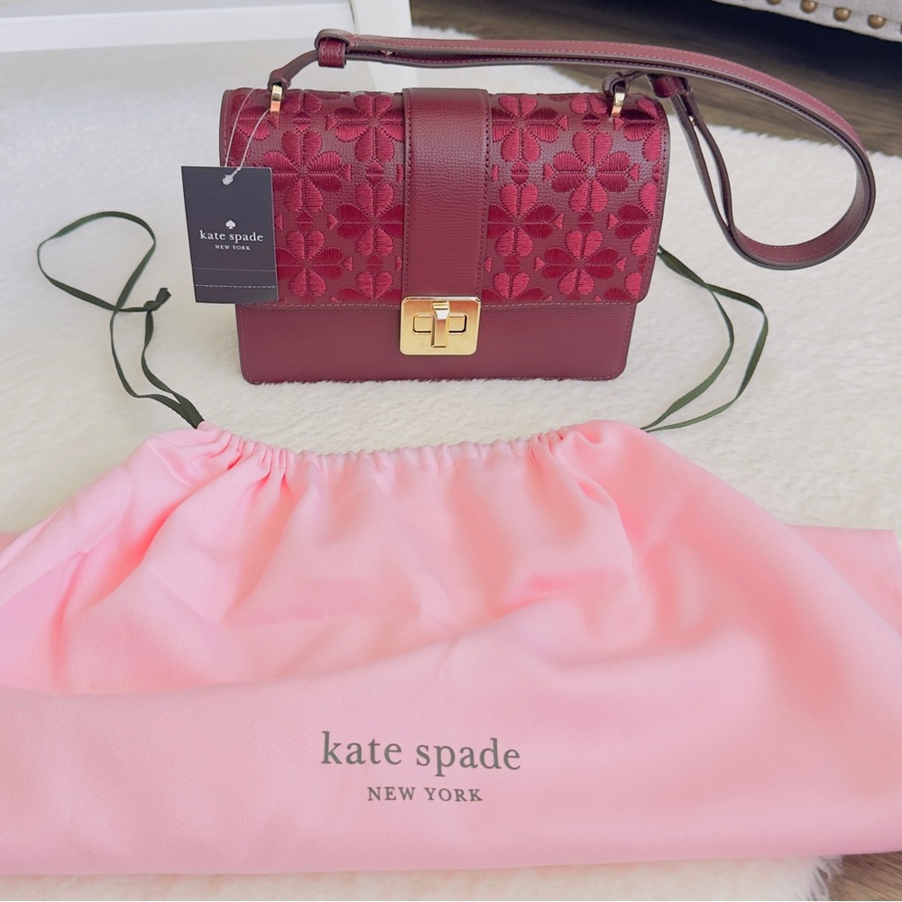 KATE SPADE Maroon Embroidered Floral Limited Edition Crossbody Bag - Picture 12 of 14